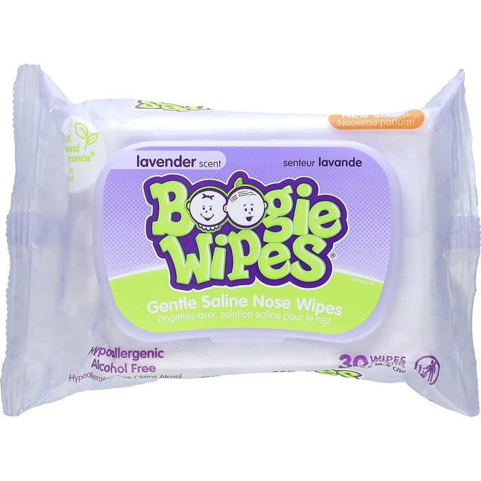Boogie Wipes, milde zoutoplossing neusdoekjes, lavendelgeur, 30 stuks purple