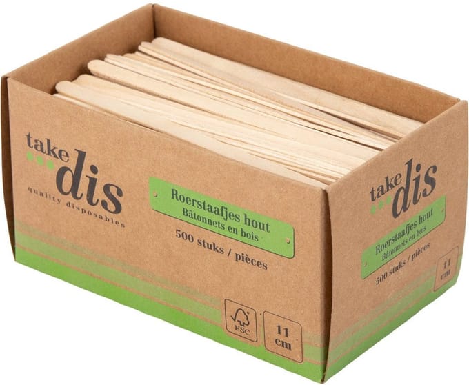 Take Dis - Roerstaafjes hout 110mm - 500 stuks