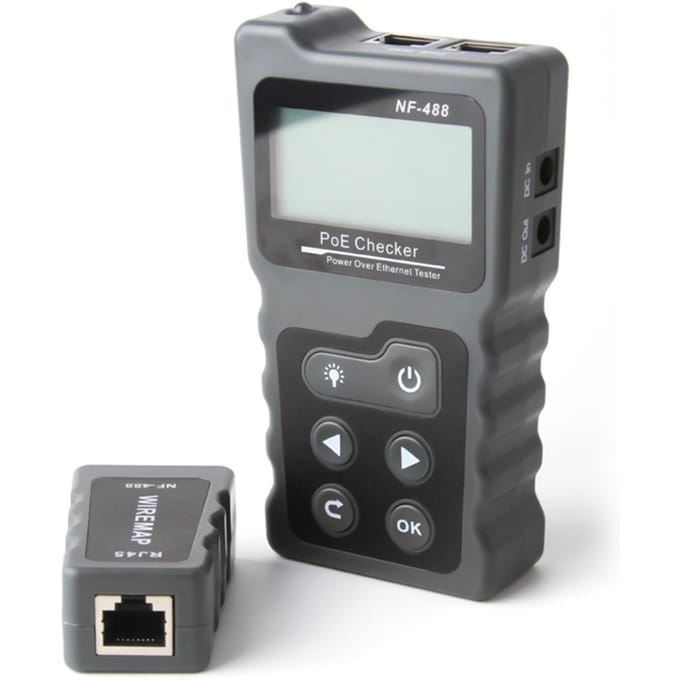Multifunctionele LCD-netwerkkabeltester PoE Checker Inline PoE spannings- en stroomtester met grijs