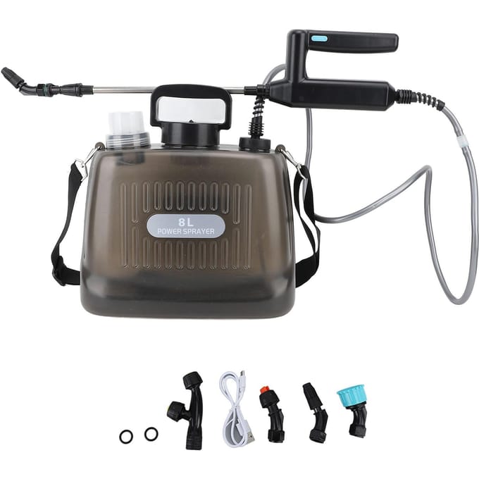 2,1 gallon batterij-aangedreven sproeier 2000 mAh batterij elektrische sproeier USB oplaadbaar potable tuin grijs