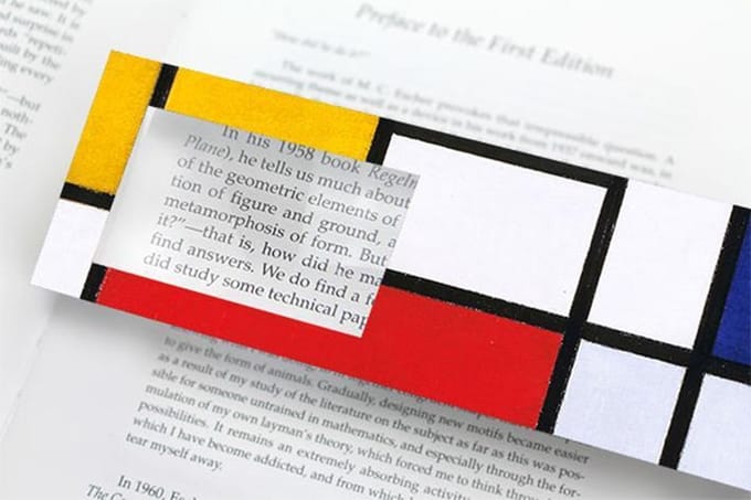 Boekenlegger met vergrotend loepje, Mondriaan