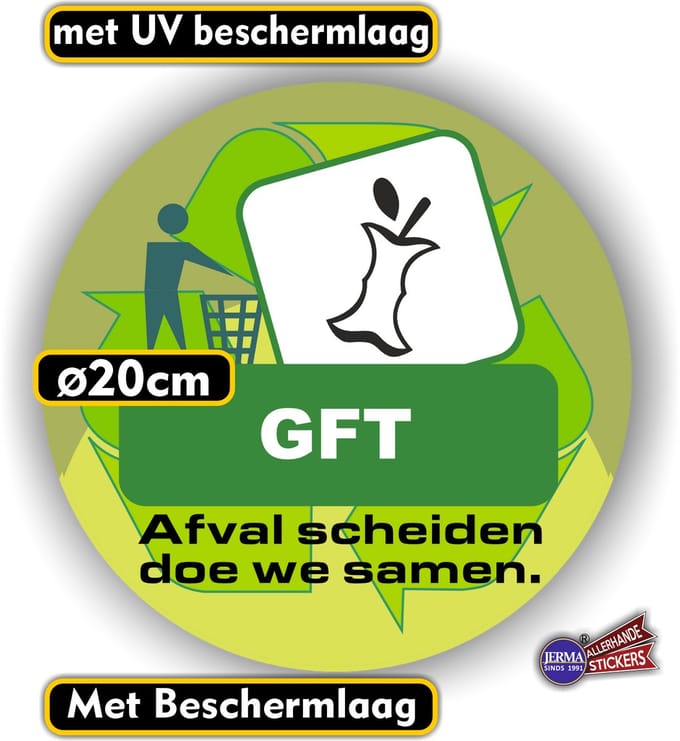 Jerma - GFT - Afvalbak - Recycling - Sticker - Ø 20 cm - Vinyl - Zelfklevend - Weerbestendig