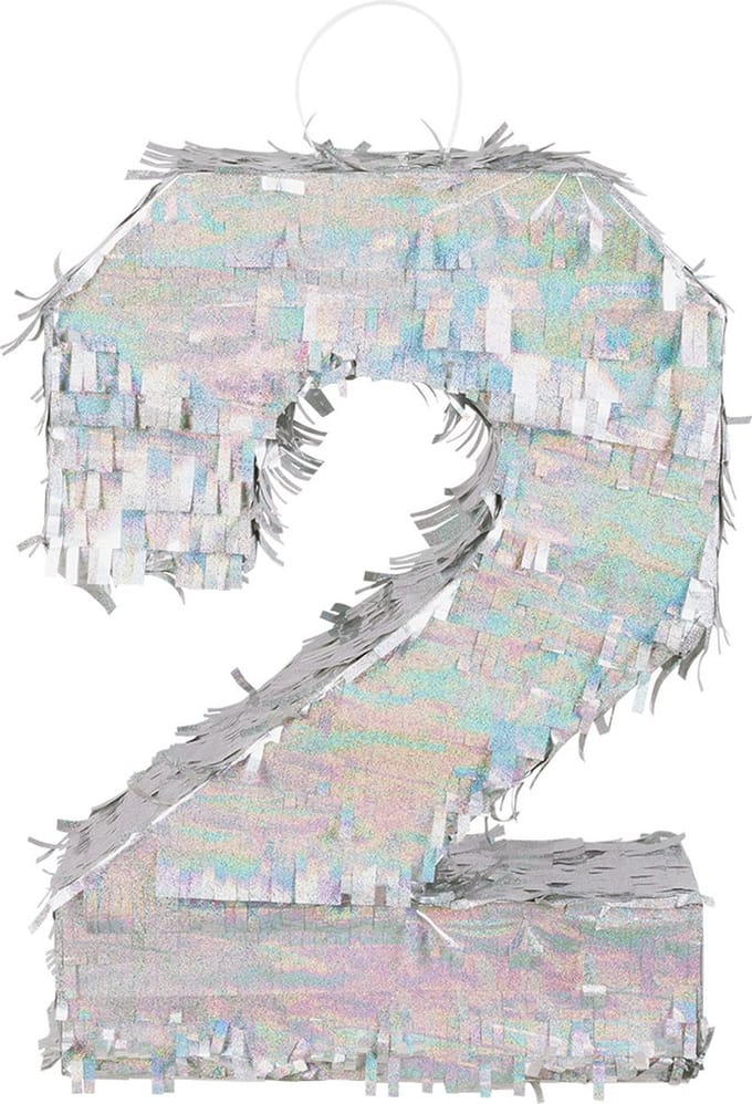 Piñata cijfer '2' holografisch zilver (40 x 28 x 8 cm)