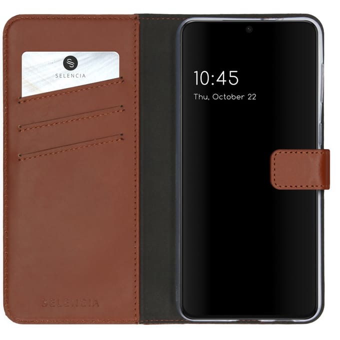 Selencia Hoesje - Geschikt voor Samsung Galaxy S21 Plus - Echt Lederen Bookcase - Lichtbruin