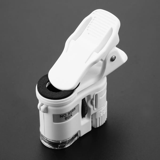 9595W Loupe 60X Lumière LED UV Mini Microscope à Clip pour Téléphone Mobile noir