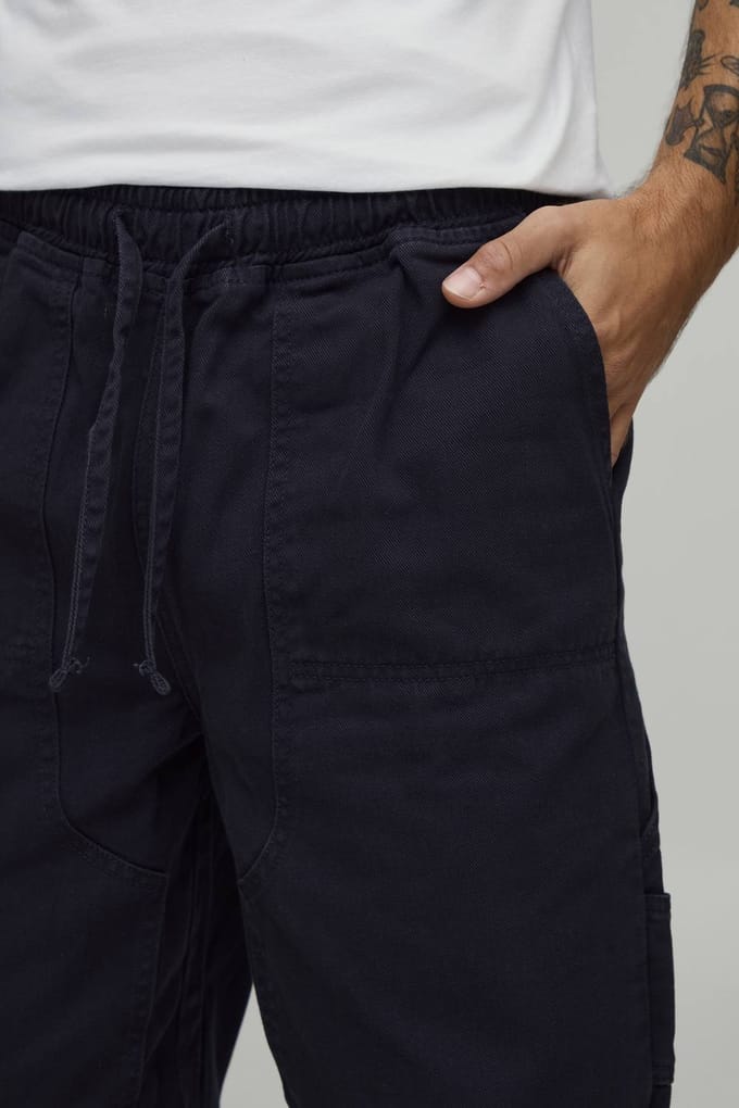 Ontspannen Getailleerde Getimmerde Broek Met Elastiek | Navy | Size XS