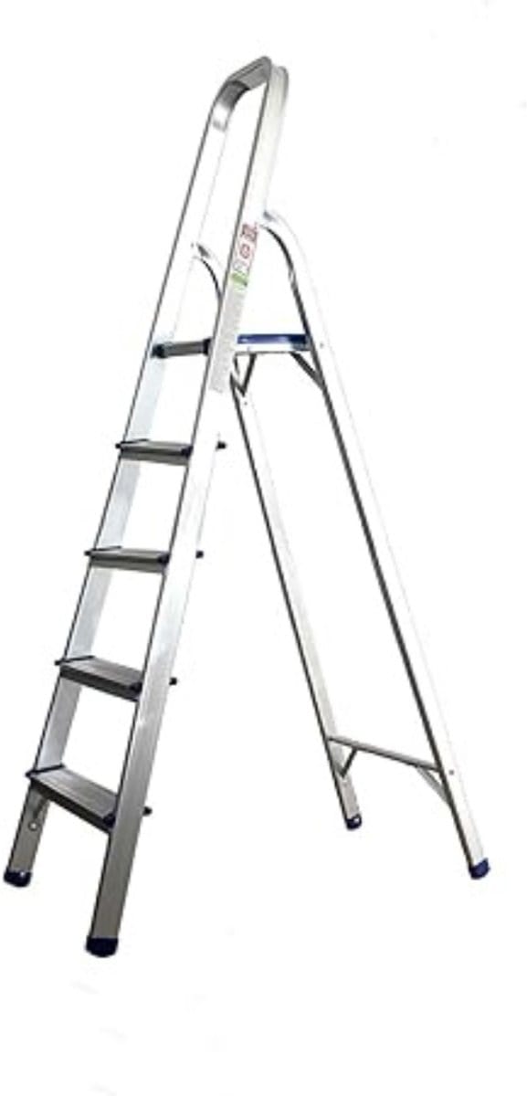 DYNA® Huishoudtrap 5 Treden - Keukentrapje Basic Inklapbaar - Keukentrap – Zilver - 47cm x 45cm x 170cm