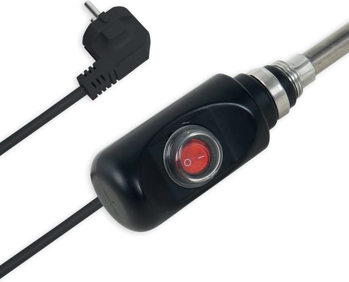 Radiatorconnect elektrisch verwarmingselement met On & Off schakelaar 200 Zwart.