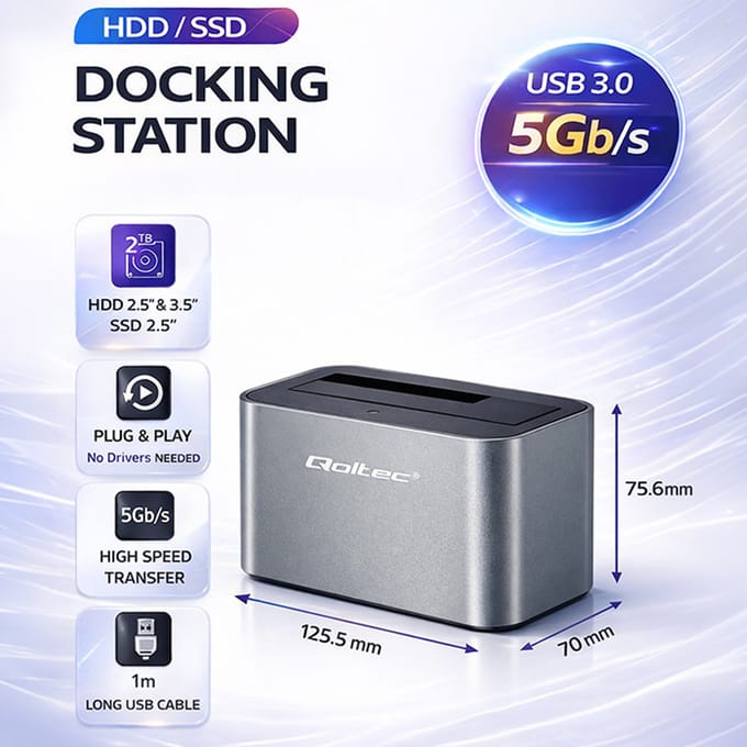 Qoltec HDD/SSD dockingstation |   2,5 "/3,5" SATA |   USB 3.0