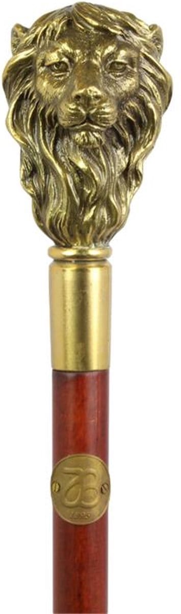 Houten wandelstok - Leeuw - dieren - Bronzen knop