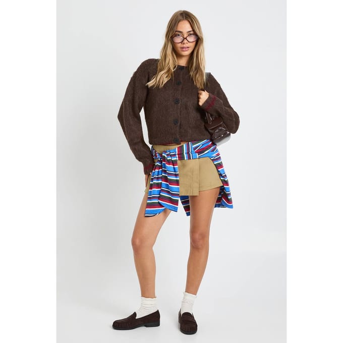 boohoo Dames Contrastzoomdetail, hoge hals gebreide cardigan | Chocoladebruin | Maat: Medium