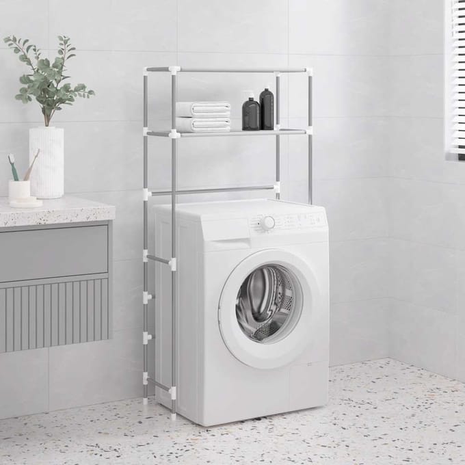 Étagère pour machine à laver avec 2 étagères Gris 69 x 28 x 143 cm Fer