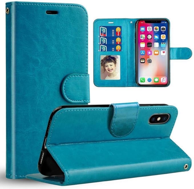 Chique Lederen hybride telefoon hoesje voor iPhone 13 pro max blauw