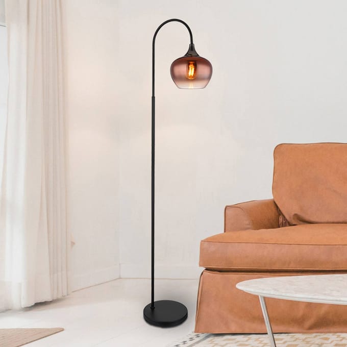 Vloerlamp SATELLA Glas 161.0cm Matt zwart | smoked E14 3-Lichts