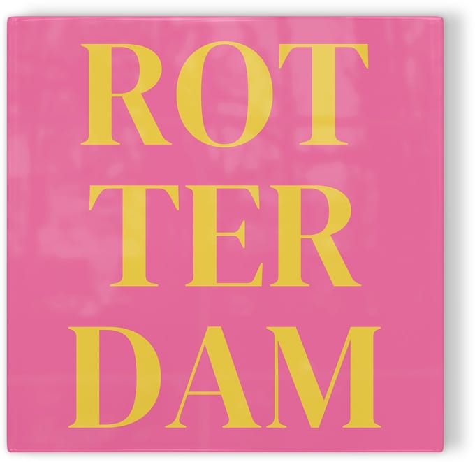 Tegeltje Rotterdam - roze geel - tegeltje stad - tegeltje met tekst