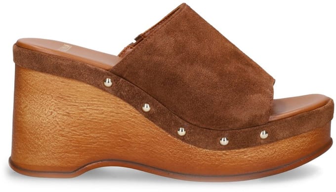 Manfield - Dames - Bruine suède sleehakken - Maat 39