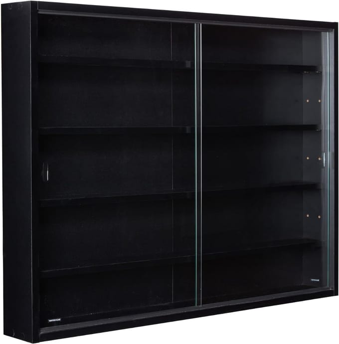 QORA® Vitrinekast met Glas - Vitrinekast Hangend - Vitrinekast - Zwart - 10cm x 80cm x 60cm
