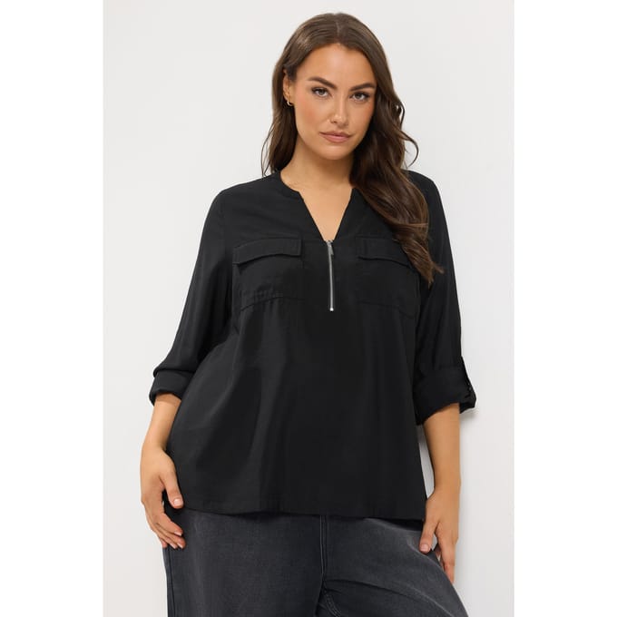 Yours Zwarte Blouse Met Ritsdetail Size 48