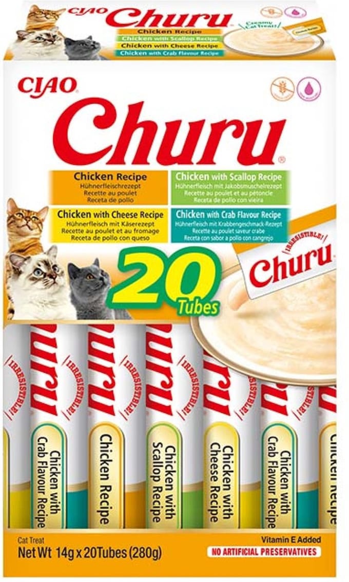 Inaba Ciao Churu Creamy Puree Liquid Kattensnack Kip variëteiten 20x14g