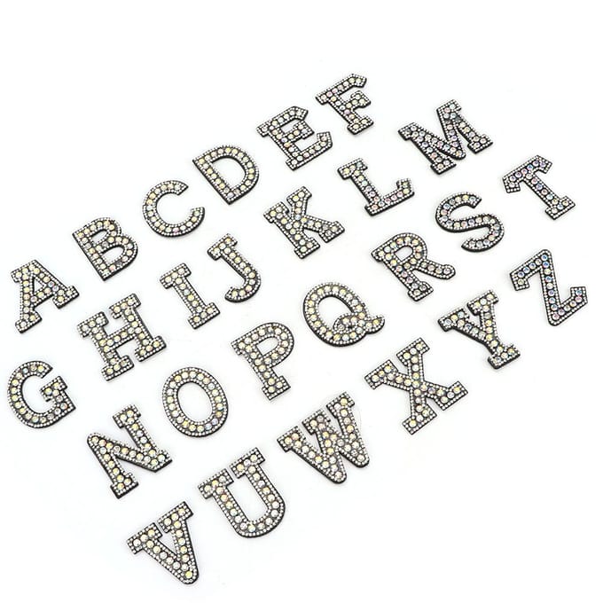 26 Pièces Applique Lettre Strass Tissu Non-tissé Vêtements Sacs Patchs Accessoires gray