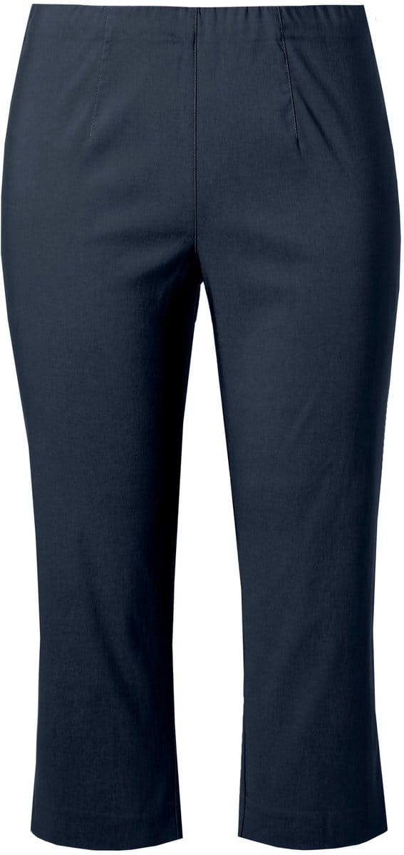 Ulla Popken - Dames - Bengalin broek kuitlang elastische tailleband stretch - Marine - Maat 68