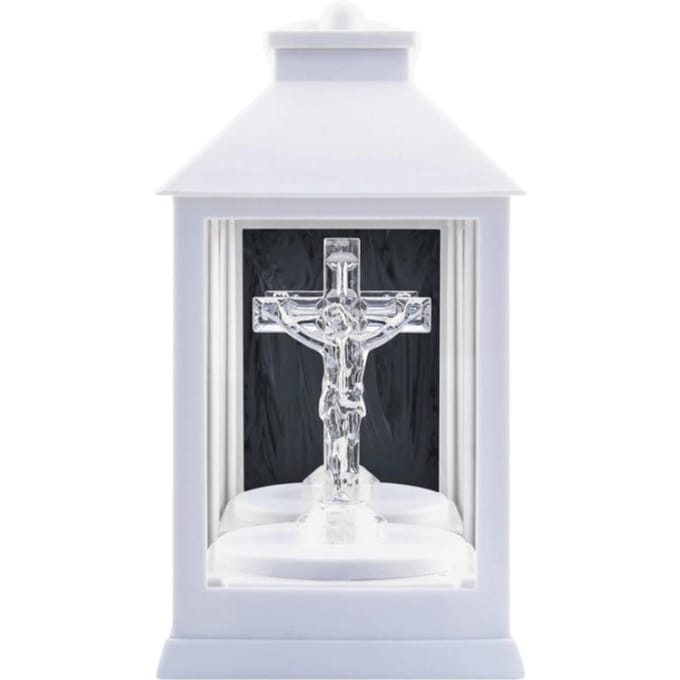 Cérémonie Lanterne Bougie Électrique LED Blanche Croix Blanche 20cm 1 Pièce