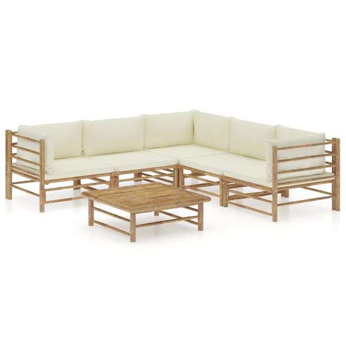 vidaXL - 6-delige - Loungeset - met - crèmewitte - kussens - bamboe