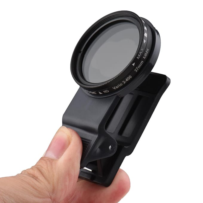Andoer 37MM Professionele Clip-on Telefoonfilterlens ND2-400 Verstelbare Neutral Density Filter met zwart
