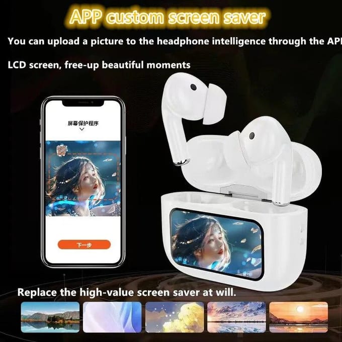 Écouteurs Bluetooth sans fil A8Pro avec écran couleur, réduction active du bruit, longue portée blanc