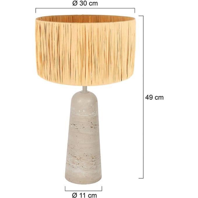 Anne Light Tafellamp Travino, hoogte 49 cm, travertijn, zeegras, E27