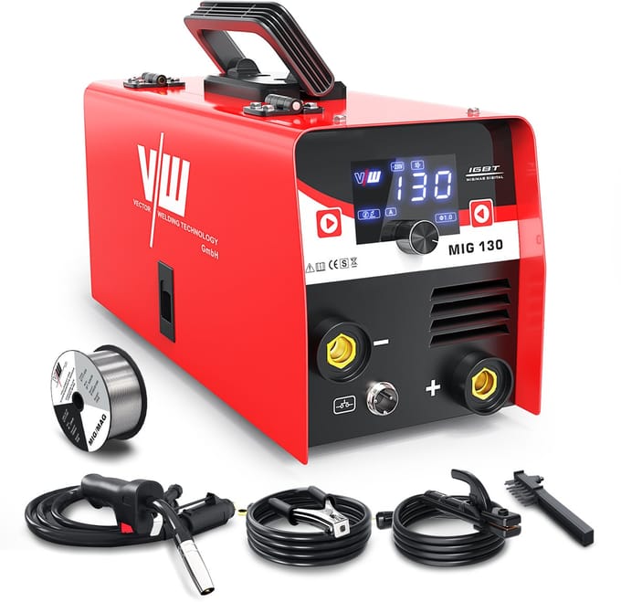 Vector Welding MIG Lasapparaat Set - 130A - Inclusief Lasdraad & Bikhamer met Staalborstel
