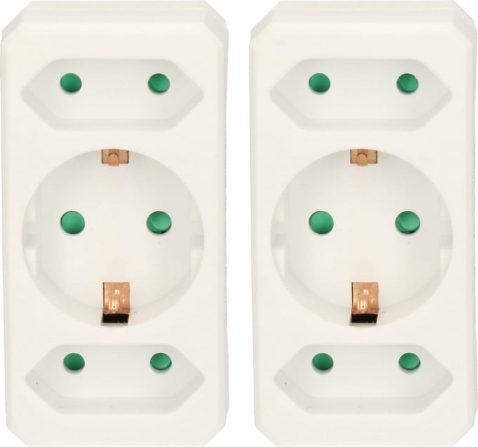 Humbert Stopcontact splitter - 2x - triple - wit - voor 3 stekkers - verdeelstekkers