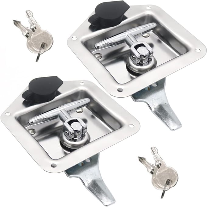 Set of 2 Truck Tool Box Locks T-Shaped Handle Lock Tool Stainless Steel Folding T-Shaped Handle Lock Tool with 2 Keys - ShopVlot