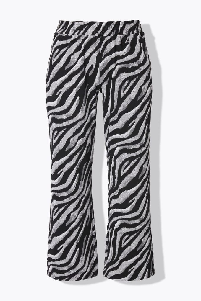 MIAMODA - Dames - Broek gekleurd zebramotief elastische tailleband. - Sneeuwwit - Maat 46