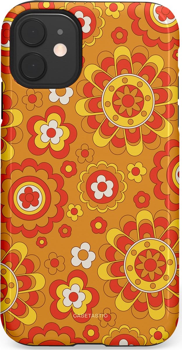 Casetastic hoesje geschikt voor Apple iPhone 11 - Dubbellaagse bescherming - Retro droom - Fashion Case - Okergeel Terracotta Rood