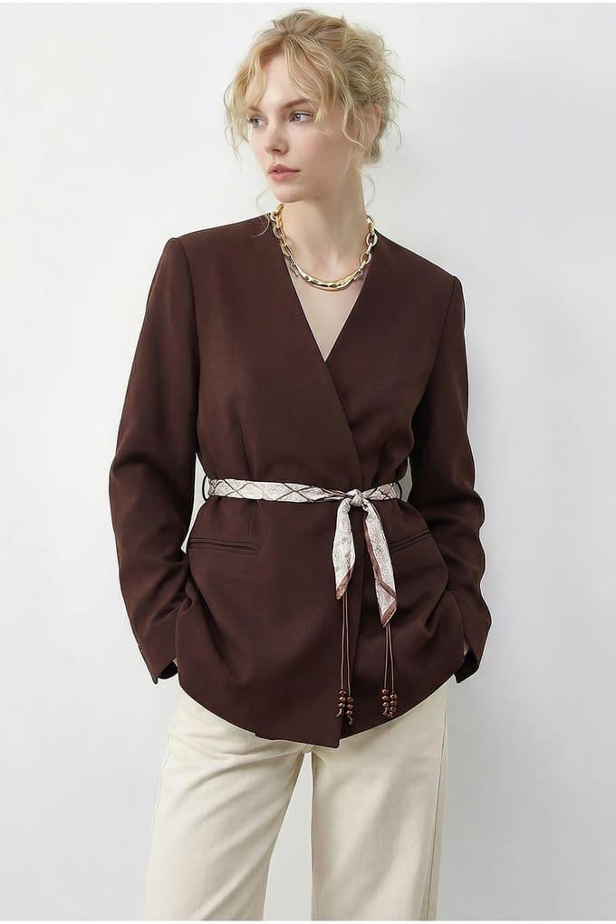 V-hals Ceintuur Blazer Jas