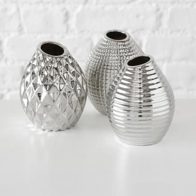 Vaas - 3 set - Zilver - Aardewerk - 13cm - Ø 10.5cm