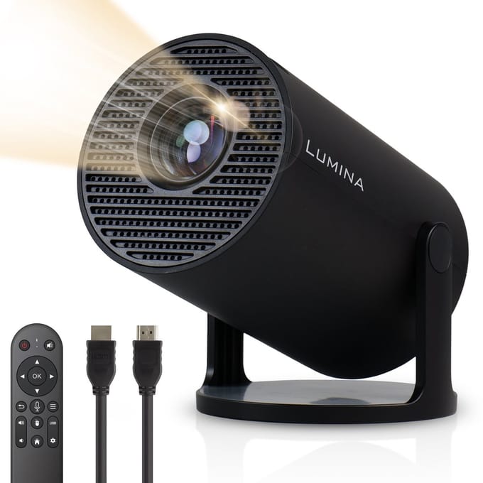 Lumina® Pro Mini Beamer 2026 – Android 14 Smart Projector met Google Playstore – Thuisbioscoop – Voor iOS & Android – WiFi 6 & Bluetooth 5.4 – Zwart
