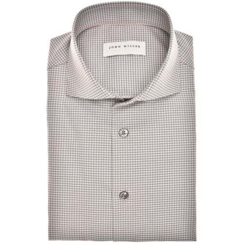 John Miller Overhemd Allover Fine Check Cotton Non-Iron Midden Bruin / male
