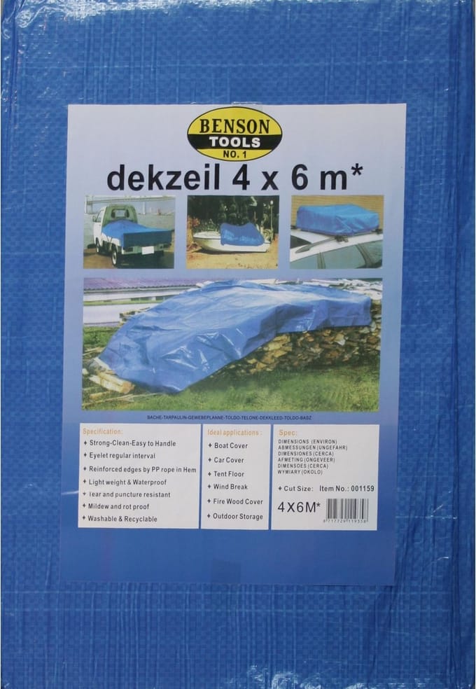 Benson Afdekzeil - Waterdicht - 4 x 6 meter - Blauw - Lichtgewicht - Herbruikbaar