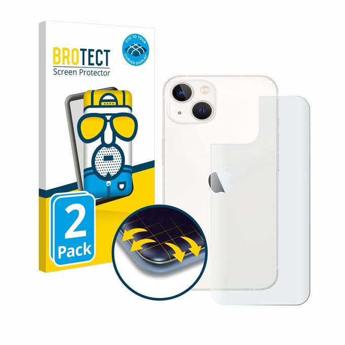 BROTECT - Screenprotector voor Apple iPhone 13 (Achterkant) - Folie Beschermfolie matte volledig dekking 2 Stuks