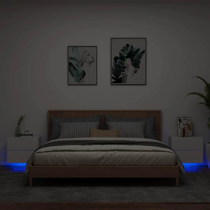 vidaXL - Nachtkastjes - met - LED's - 2 - st - wandgemonteerd - wit