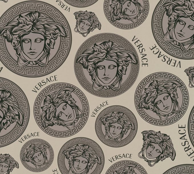 "MEDUSA HOOFD" SATIJN GLANZEND BEHANG | Design - beige grijs - A.S. Création Versace 5