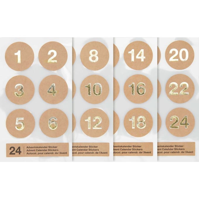 Paper Poetry Adventskalender stickers Kraft paper 24st.