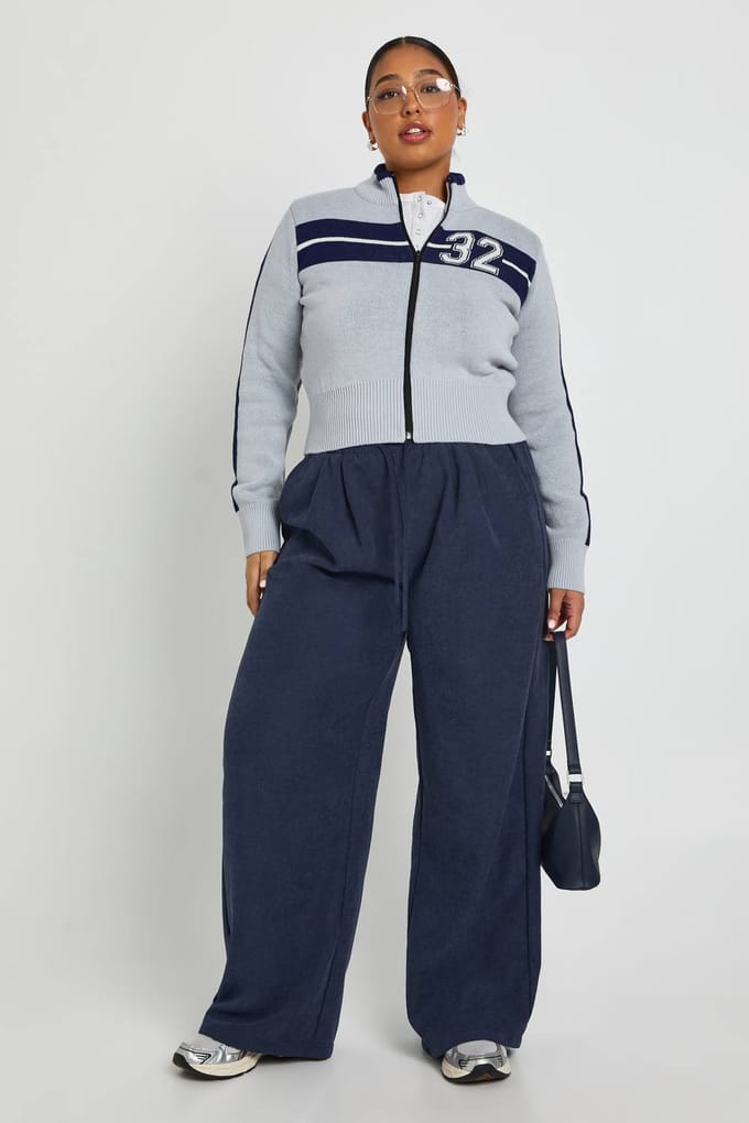 boohoo Dames Plus Varsity Zip-Front Cardigan | Grey | Maat: 20-22