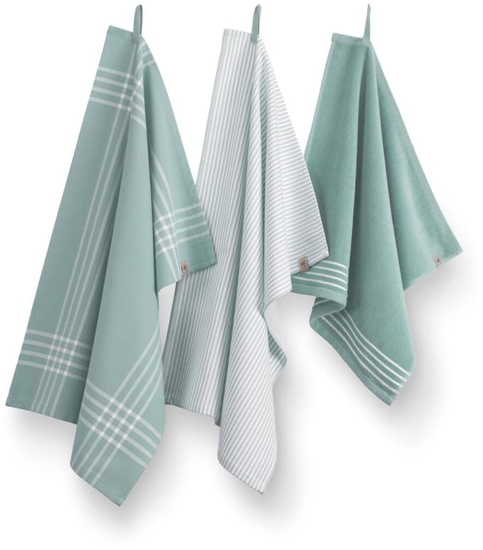 Walra Keukenset Superior Kitchen Set - 2x 50x70 + 1x 50x50 - 100% Katoen - Jade / Wit