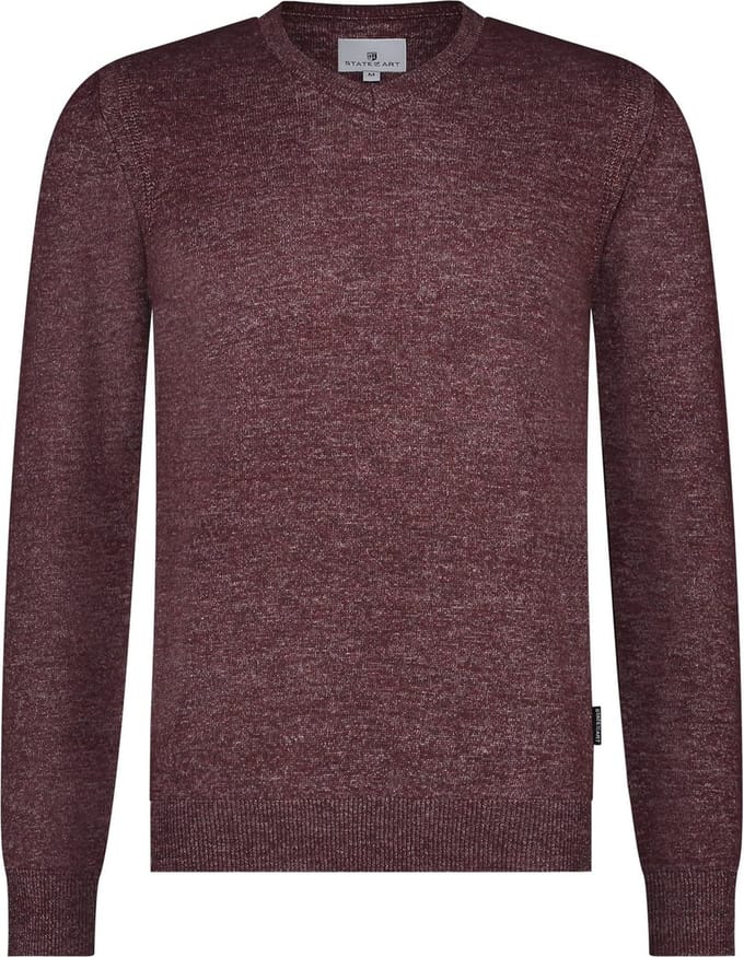 State Of Art Trui V-Hals Melange Bordeaux - Maat XL - Heren - Pullovers