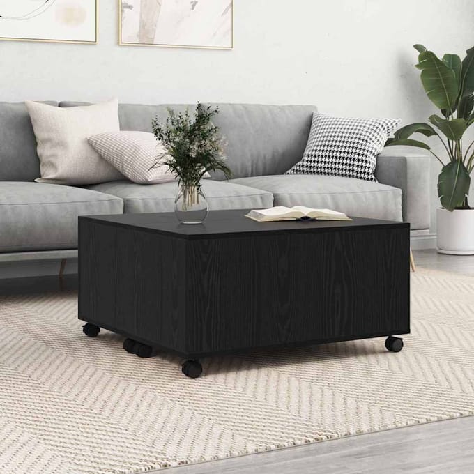vidaXL - Salontafel - Zwart - Eiken - 75 - x - 75 - x - 38 - cm - Bewerkt - hout