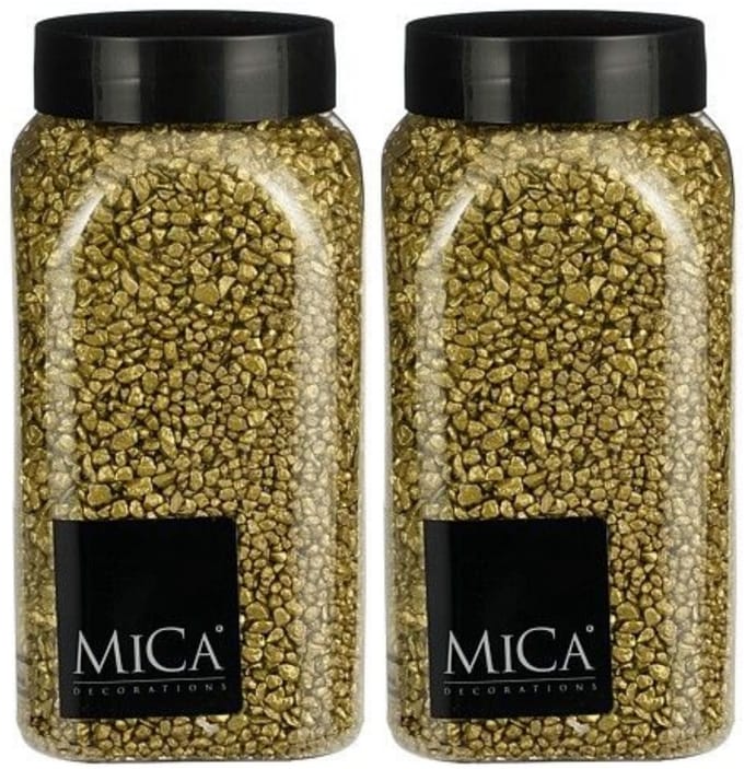 Mica Decorations decoratie stenen/granulaat - 2x - 650ml - goud - hobby steentjes