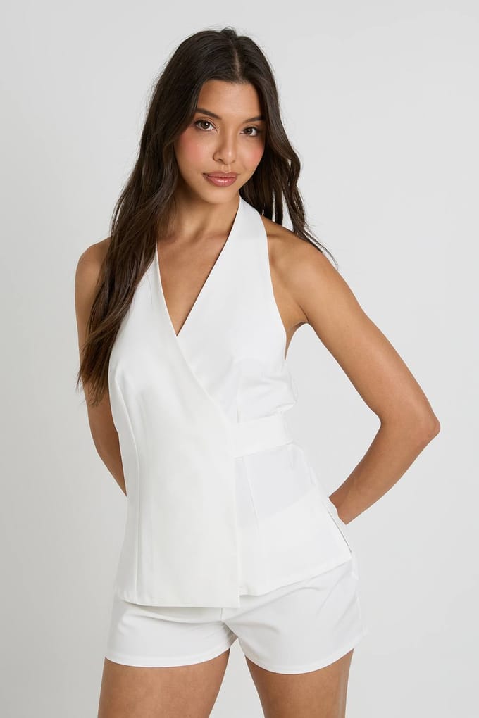 boohoo Dames Getailleerd Halter Gilet Met Overslag | Ivory | Maat: 8